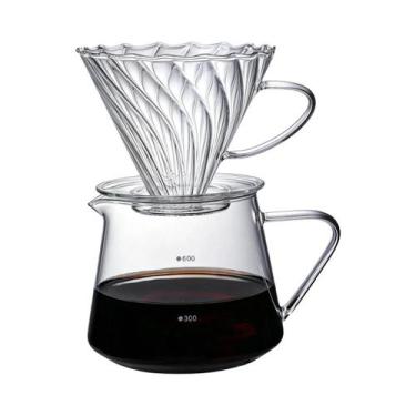 Imagem de Conjunto De Cafeteira De Vidro De 600ML Com Dripper E Filtro V60 Para 