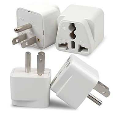 Imagem de Pacote com 4 adaptadores universais, adaptador do Reino Unido para os EUA, adaptador de plugue Europa para EUA, adaptadores de viagem, adaptador geral europeu para EUA, adaptador de plugue de tomada americano (branco)