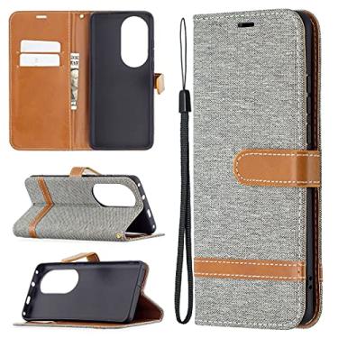 Imagem de HONGYAN Capa de telefone Para Huawei P50 Pro Color Matching Denim Texture Horizontal Flip Capa de Couro Com Holder & Cart Slots & Carteira e Cordão Capa protetora