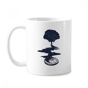 Imagem de Caneca de cerâmica com estampa de árvore de córrego de bússola, xícara de porcelana de café