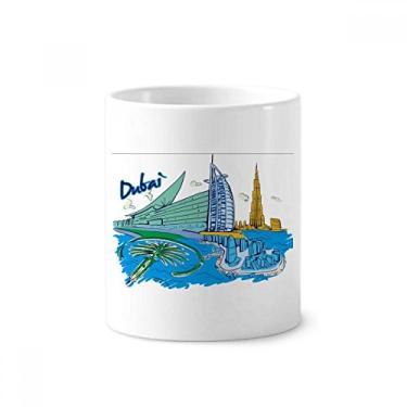 Imagem de Emirados Árabes Unidos Dubai suporte para caneta de escova de dentes de aquarela Caneca de cerâmica com suporte para lápis