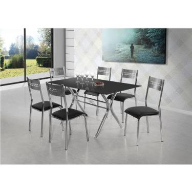 Imagem de Conjunto Sala De Jantar Mesa Com Vidro E 06 Cadeiras Londres Preto Aço