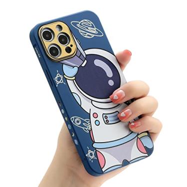 Imagem de Yonds Queen Capa fofa para iPhone 15 Pro Max, design de astronauta bacana de desenho animado elegante para mulheres meninas capa protetora antiderrapante à prova de choque (telescópio azul, iPhone 15