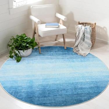 Imagem de Wonnitar Tapete moderno ombré redondo infantil 1,2 m, tapete azul lavável para quarto, tapete antiderrapante macio para banheiro, tapete infantil gradiente de pelo baixo para entrada de cabeceira