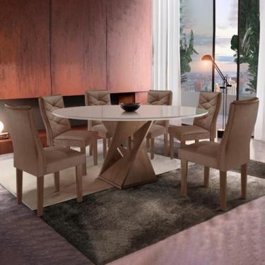 Imagem de Mesa Tampo Redondo Plus Vidro 120cmx120cm 6 Cadeiras Barcelona Chocolate/off White/suede Animale