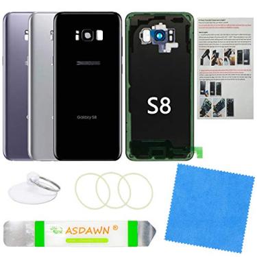 Imagem de Substituição de vidro da capa traseira para Galaxy S8 com lente de câmera pré-instalada + todo o adesivo + manual de instalação + ferramentas de reparo para Samsung Galaxy S8 SM-G950 todas as