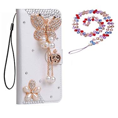 Imagem de Capa para Samsung Galaxy M22, capa protetora de couro brilhante e alça de pescoço [suporte] [compartimentos para cartões] [fecho magnético] para Samsung Galaxy F22 (# 11)