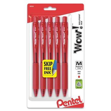 Imagem de Pentel WOW! Canetas esferográficas retráteis, linha média, tinta vermelha, pacote com 5 (BK440BP5B)