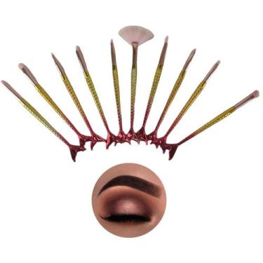 Imagem de Pincel Sereia Kit 10 Peças Sombra Delineador Iluminador Maquiagem Merm