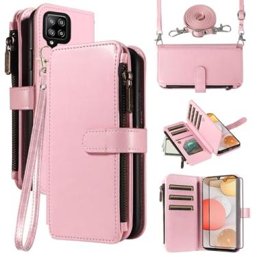 Imagem de Asuwish Capa de celular para Samsung Galaxy A42 5G com protetor de tela de vidro temperado e cordão com zíper, porta-cartões, suporte para celular, acessórios A 42 G5 42A S42 4G 2021 feminino