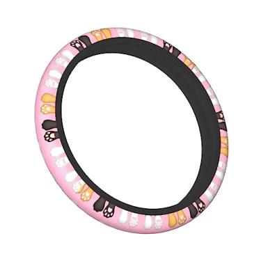 Imagem de UESEU Capa de volante para mulheres homens multicolorida patas de gato patas de cachorro pegada de gato neoprene protetor de volante universal serve na maioria dos carros sedans SUVs - 38 cm