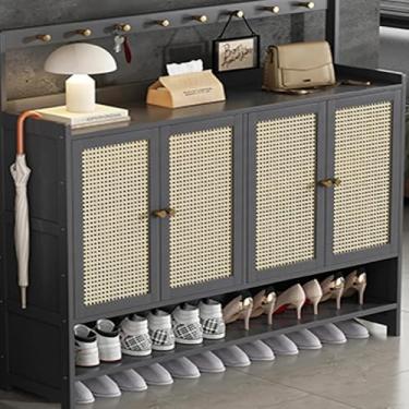 Imagem de Armário de armazenamento de sapatos de entrada de vime de plástico, armário de sapatos de bambu, armário de armazenamento de sapatos oculto para corredor, sapateira independente com 1 ~ 4 portas e