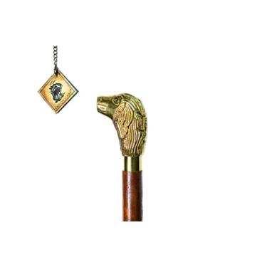 Imagem de Sailor's Art Bengala de madeira e latão antigo - Bengala com alça de leão lindamente esculpida para pessoas idosas - Decoração de casa vintage - Bengala destacável