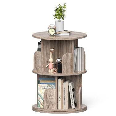 Imagem de Nidouillet Estante rotativa de 2 níveis, estante giratória com exibição de 360°, estante redonda de canto giratório estreito, estante de livros para quarto de adulto, sala de estar