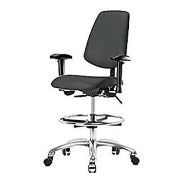 Imagem de Thomas Cadeira de vinil de altura média 1163M22 com encosto médio sem inclinação, base cromada, braços ajustáveis, anel de pé cromado, rodízios cromados, carvão