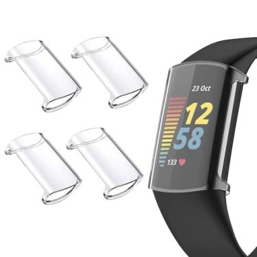 Imagem de LIANCGJUE Pacote com 4 capas de TPU para Fitbit Charge 6, capa protetora completa macia compatível com smartwatch Fitbit Charge 5/6 (transparente/claro/transparente)