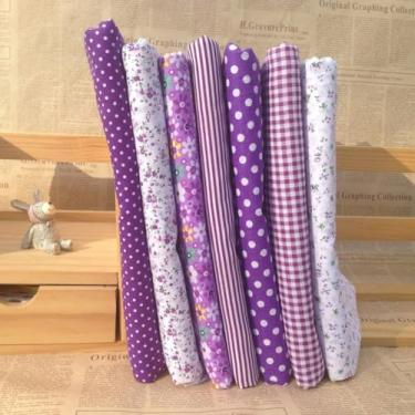 Imagem de 7 peças 25.4 cm x 25.4 cm Top Algodão Artesanato Tecido Pacote Quadrados Patchwork DIY Costura Scrapbooking Quilting Floral Dot Pattern Tecido (25 cm x 25 cm) (Roxo)