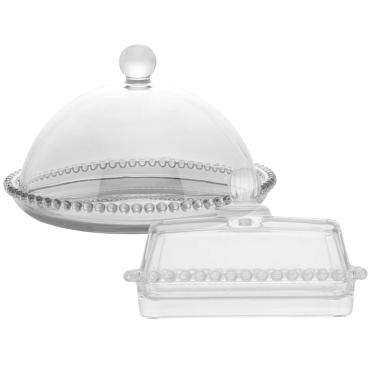 Imagem de Manteigueira De Vidro Bolinha + Queijeira De Vidro Bolinha Para Café Queijo