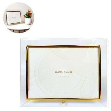 Imagem de Porta Retrato De Vidro 20x15 Dourado Prateado Moderno Luxo - Rio Maste