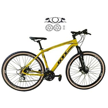 Imagem de Bicicleta Aro 29 Gti Roma Alumínio 21v Freios a Disco Hidráulicos Garfo Suspensão com Pneu Faixa Bege (Amarelo, 15)