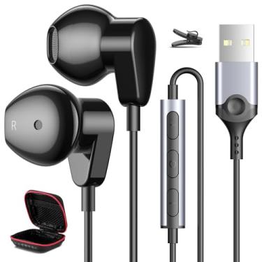 Imagem de Fone de ouvido USB para PC, laptop, fones de ouvido com fio para PS5 PS4, fone de ouvido de computador com controle de volume de microfone, leve, cancelamento de ruído, fone de ouvido intra-auricular