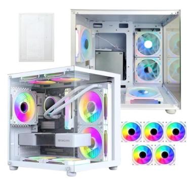 Imagem de Gabinete Pc Gamer Aquário Branco Com 5 Fans Rgb Inclusas Vidro Temperado Placa Micro Atx