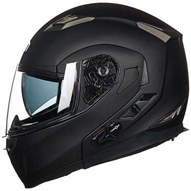 Imagem de Capacete de motocicleta integrado ILM Bluetooth Modular Flip Up Full Face Protetor solar 6 Riders Group Intercomunicação Mp3 (M, preto fosco)