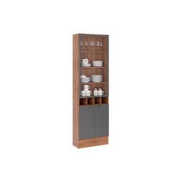 Imagem de Cristaleira De Cozinha Bella 2615 C- 4 Portas 2 De Vidro 70cm Nogal-cinza - Carraro