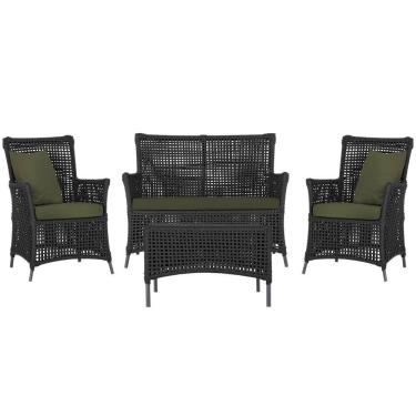 Imagem de Jogo Sofá 2 Poltronas E Mesa Igapó Preta E13 Trama Original Preto