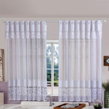Imagem de Cortina Para Cozinha Bella Janela Renda Com Bandô 2,20m X 1,25m - Branca
