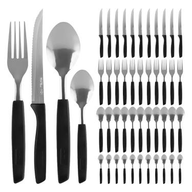 Imagem de Conjunto Faqueiro 48 Peças Jogo Talheres De Mesa Jantar Garfos Facas New Caprese Preto Fratelli Inox
