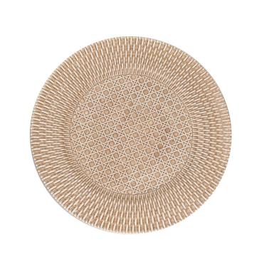 Imagem de Sousplat Redondo De Plástico Com Textura De Rattan Bege 33cm Wolff