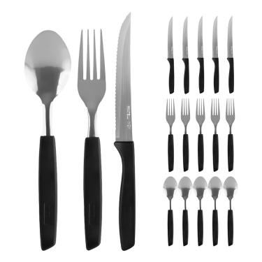 Imagem de Conjunto Faqueiro 18 Peças Jogo Talheres De Mesa Jantar Garfos Facas New Caprese Preto Fratelli Inox