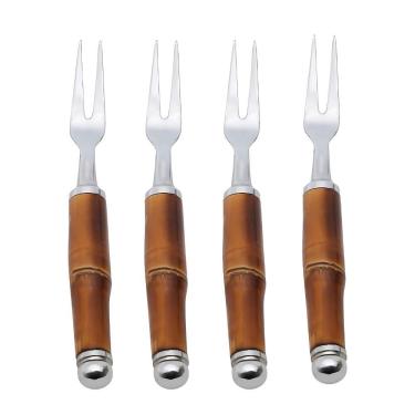 Imagem de Conjunto 4 Garfos Aço Inox Para Petisco Com Cabo Bambu 2x14cm Wolff