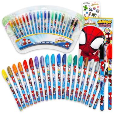 Imagem de Marvel Conjunto de canetas de gel Spidey and Friends – Pacote com 20 canetas de gel do Homem-Aranha para desenhar, desenhar, colorir, livro de colorir e adesivos de arte Plus, lembrancinhas de festa