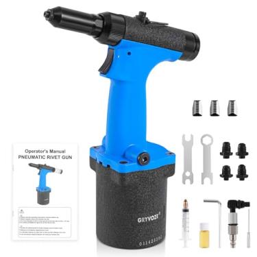 Imagem de GRYVOZE Kit de pistola de rebite pneumático – Rebitador Air Pop com bocais de rebite de 3/81.3 cm, 1/20.3 cm, 5/81.3 cm, 3/40.6 cm, conjunto de ferramentas de rebitagem hidráulica de ar resistente