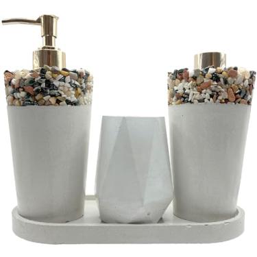 Imagem de Kit Lavabo Artesanal com Pedras Naturais – Saboneteira, Porta‑Escovas e Aromatizador com Varetas – Decoração Rústica e Sofisticada para Banheiro, Lavabo ou Escritório