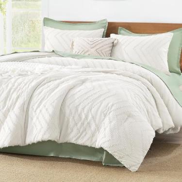 Imagem de Litanika Conjunto de edredom super king size marfim, 3 peças, chevron adornado sólido, conjunto de cama fofa