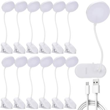 Imagem de Retisee 12 peças de luz de leitura de LED a granel grampo de lâmpada de leitura para cama com 3 níveis de brilho luz noturna clipe para mesa, cabeceira de cama, recarregável por USB