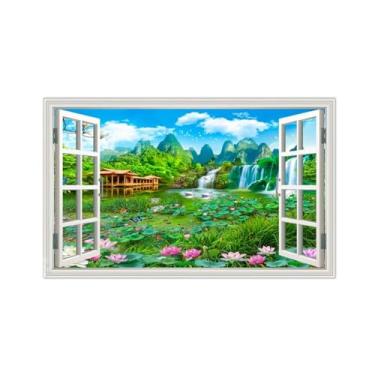 Imagem de Imagem Janela Falsa-Impressões de Lona Paisagem Natureza-Lótus árvore em cascata Pôster Decoração 30x50cm-12x19in Sem Moldura