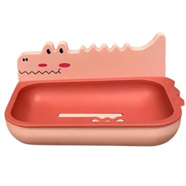 Imagem de Saboneteira Jacaré Criativa com Drenagem – Porta Sabonete de Parede, Fixação Sem Furos (Rosa)