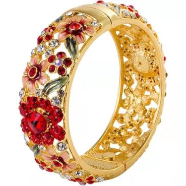 Imagem de Only My Live Home Pulseira de flor esmaltada de strass colorido, pulseira étnica Cloisonne com dobradiças para mulheres, joias modernas, presentes, diameter 2.20 inch wide 0.87 inch about, Cloisonne