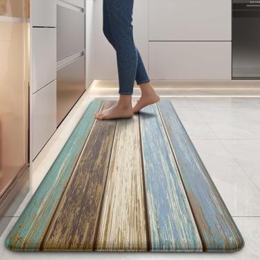 Imagem de MAYHMYO Tapete de cozinha antifadiga Tapete de cozinha acolchoado para casa de fazenda tapetes de cozinha antiderrapantes à prova d'água tapetes e tapetes de cozinha com textura de madeira rústica