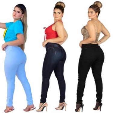 Imagem de 3 Kit C/ Calça Jeans Lycra Feminina Cintura Hot Pants - Apollogy, 44