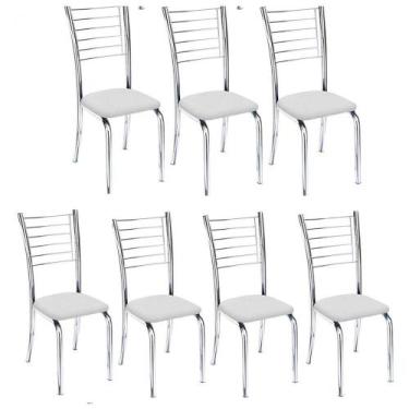 Imagem de Kit 7 Cadeiras Iara Cromada Para Cozinha-Assento Branco-Gat Magazine
