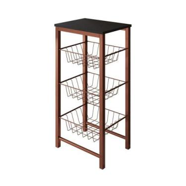 Imagem de Fruteira De Chão Cozinha Montada Aço Cobre Tampo Preto Roma Cor: Preto