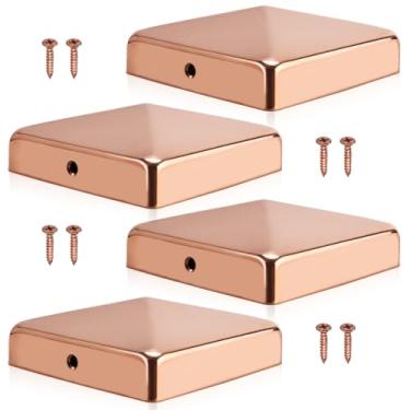 Imagem de Patioer Tampas de poste de cobre sólido 4x4, tampas de decks de pirâmide de cerca para postes de madeira de decks ou corredores (reais 8,9 cm x 8,9 cm), pacote com 4
