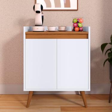 Imagem de Aparador Sala Estar Hall De Entrada Buffet Retrô Cantinho Do Café Prateleira Interna Lívia 2 Portas - Lojas K7 Cor:Branco Com Freijó