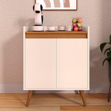 Imagem de Aparador Sala Estar Hall De Entrada Buffet Retrô Cantinho Do Café Prateleira Interna Lívia 2 Portas - Lojas K7 Cor:Off White Com Freijó