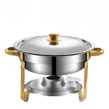 Imagem de Rechaud Profissional Inox 12L com 1/2/3 Divisórias para Buffet, Festas e Marmita Térmica - Chafing Dish Inoxidável, Recipiente para Buffet com Isolamento e Divisórias(REDONDO)